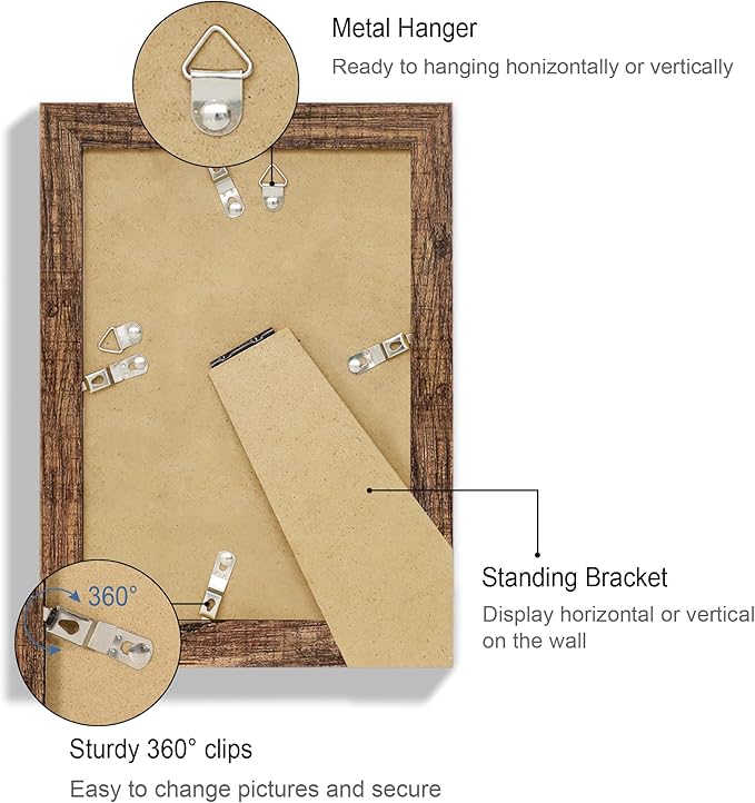 5.5 x 8.5 Diploma Frame Set of 4, Made of Real Glass and Rustic Brown Frame, 5.5 by 8.5 Photo for Wall or Tabletop