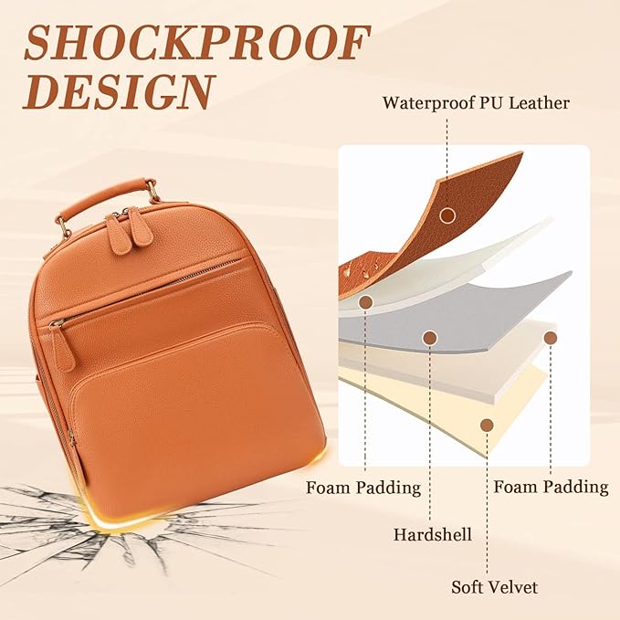 Small Camera Backpack, Classic PU Leather for DSLR, Professional Camera Bag for Photographers with 11 Inch Pad/Tablet Compartment, 10L Brown
