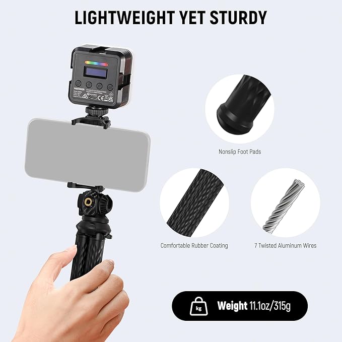 NEEWER Camera Tripod with Remote, Mini Flexible Vlog Phone Tripod Stand with Action Camera Mount Adapter, Hidden Phone Holder & Cold Shoe Compatible with iPhone Hero13 12 11 10 9, Max Load 4.4lb, TP34