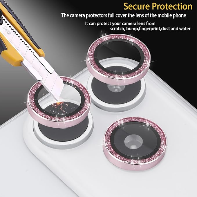 Camera Lens Protector for iPhone 17 Pro/17 Pro Max, Aluminum Alloy Tempered Glass Lens Protector with Installation Frame Fits for iPhone 17 Pro/17 Pro Max (Glitter Pink)