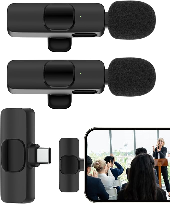 Wireless Lavalier Microphone Usb C, Lapel Bluetooth Mic for Apple iPhone 17 16e/15 Pro Max/ Plus, Lavalier Microfono Inalambrico Para Android Phone Collar Clip On Mic Mini Lav for Vedio Youtube iPhone