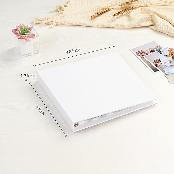 Mublalbum 8x8 Inch Small 3 Ring DIY Scrapbook Photo Album with 20 Plastic Sleeves 40 Pages Linen Cover Folder Binder for Baby Travel Wedding Anniversary and DIY Projects (White)