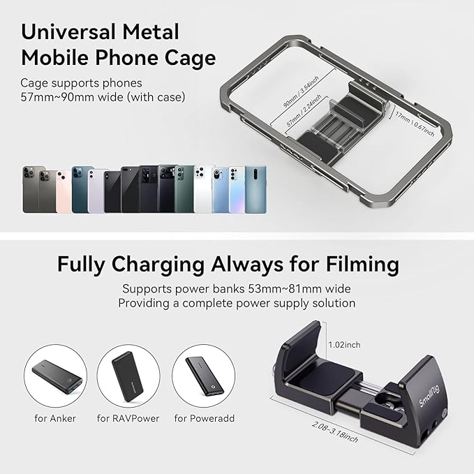 SmallRig All-in-One Universal Phone Video Rig Kit, with Wireless Control Handles, Power Bank Holder, Table Tripod, Universal Phone Cage Kit for iPhone 16/15 /14 Pro/Max Series Vlogging Kit - 4120