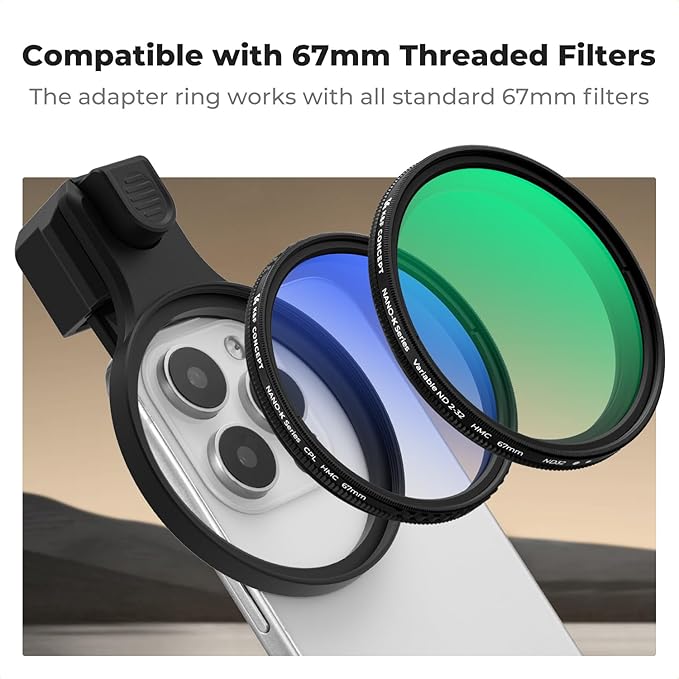 K&F CONCEPT 67mm Press-on CPL Phone Lens Filter Kit, Polarizing Filter Compatible with iPhone 17/16/15/14/13/12 Standard, 16/15/14/13/12 Pro/Pro Max, 67mm Threaded Filters