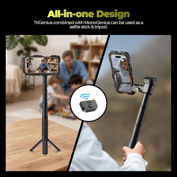 Freewell Genius Rig Cage for iPhone 17 Pro Max - Tool-Free Setup, Multifunctional Tripod and Monopod Handles, Bluetooth Remote