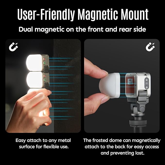 Harlowe Atom 2 Pocket Duo Kit - Mini Magnetic Camera Light 2W - Type-C Rechargeable Motion-Sensor Fill Light for Vlogging - Portable LED Kit with Diffuser & Accessories, Indoor & Outdoor Use