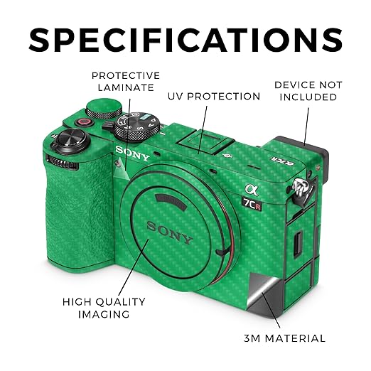 Carbon Fiber Camera Skin Compatible with Sony Alpha 7CR Camera (2023) - Solid Green - Premium 3M Vinyl Protective Wrap Decal Cover - Easy to Apply | Crafted in The USA by MightySkins