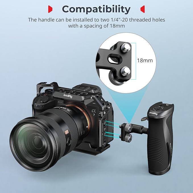 SMALLRIG Push-Button Rotating Side Handle with 1/4"-20 Screws, for Left and Right Hand, 360° Rotatable Side Handle with Anti-Slip Silicone, Max. Load 15Kg
