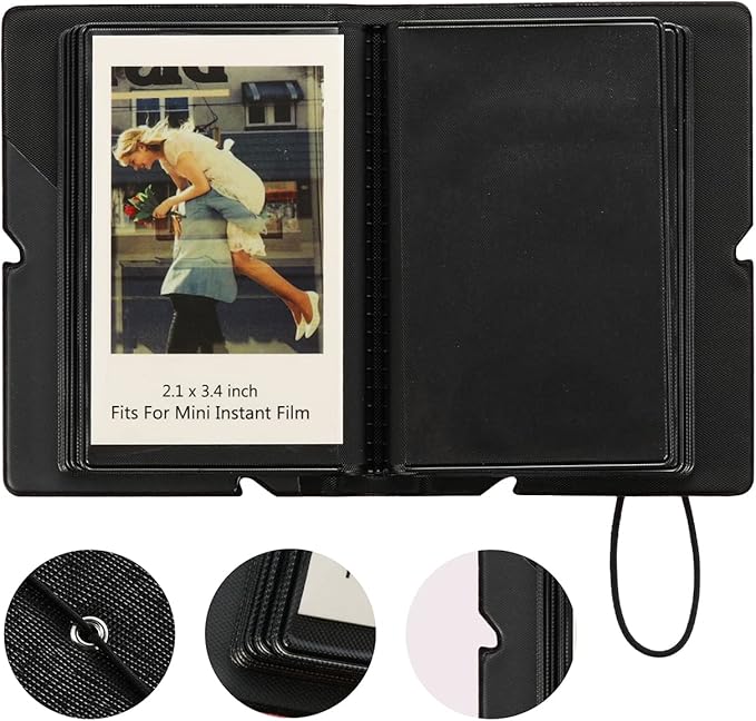 Mini Instant Film Polaroid Photo Album Book For 3 Inch Fujifilm Instax Mini 12 11 9 99 8 7+ 40 EVO Camera Film, HP Sprocket, K-pop Photocards (Ink Black, 2 Pack)