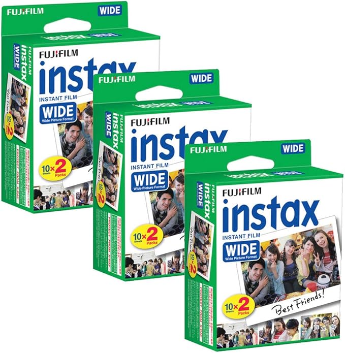 Fujifilm Instax Wide Instant Film + Plastic Photo Frames (Blue, Green, Pink, Yellow & Purple â€“ Deluxe Bundle (60 Film)