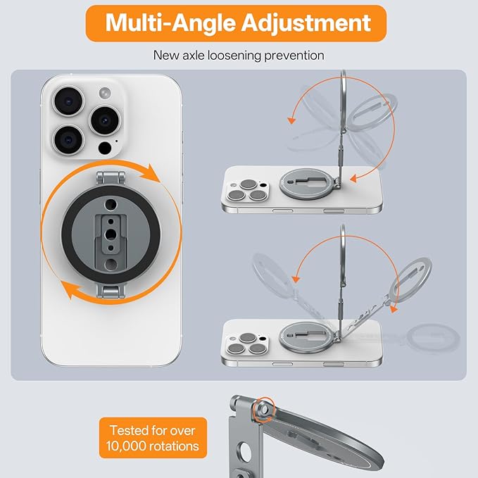 VRIG Dual Magnetic Phone Holder, Ultra Thin Foldable 1/4" Screw Tripod Mount Compatible with Magsafe for iPhone 16 15 14 13 12, Car Dashboard/Gym Magnetic Phone Stand, MG-33