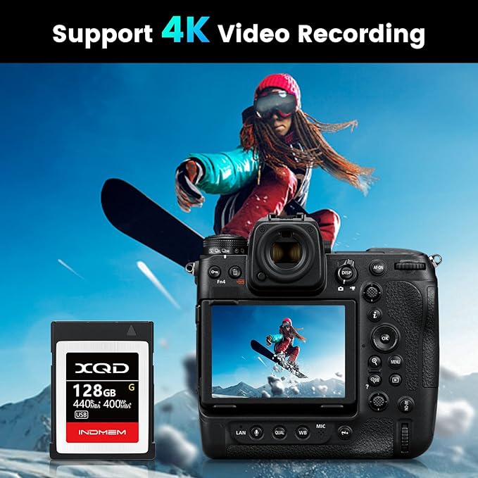 INDMEM XQD 128GB Memory Cards, 5X Tough MLC XQD Flash Memory Cards High Speed G Series| Max Read 440MB/s, Max Write 400MB/s