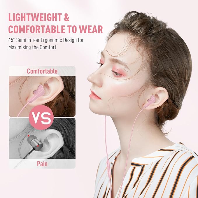 USB C Headphone for iPhone 17 Air 16 15 Pro Max Plus/iPad, Type C Earphone with Mic HiFi Stereo Magnet Cute USBC Wired Earbud for Samsung Galaxy S26 S25 S24 Ultra A35 S23 Fe S22+ A17/Pixel 10 9, Pink