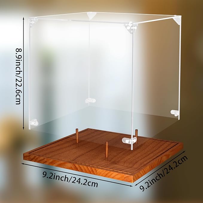 Clear Acrylic Soccer Ball Display Case with Wood Base & Tee, Memorabilia Stand Cube Holder, Dust Protection Transparent Storage Box for Single Ball Souvenir Soccer Ball Collections
