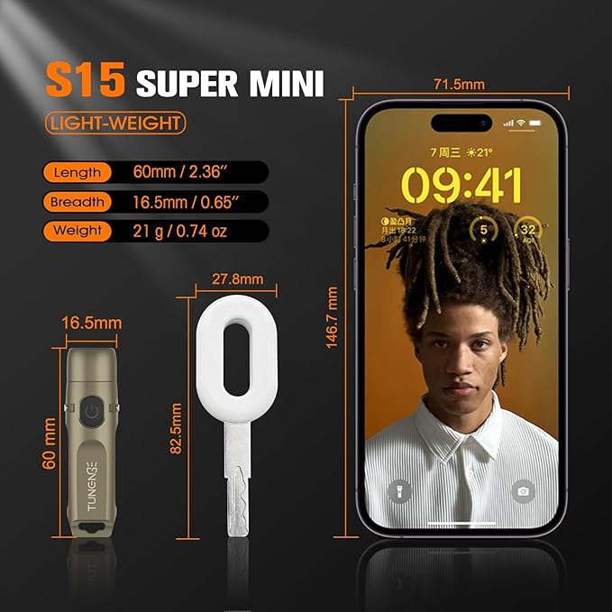 S15 Rechargeable Keychain Flashlight,650 High Lumen EDC Flashlight,Super Bright LED Mini Flashlight Be Suitable for Camping, Hiking,Outdoor Activities,Emergency（Khaki 6500K）