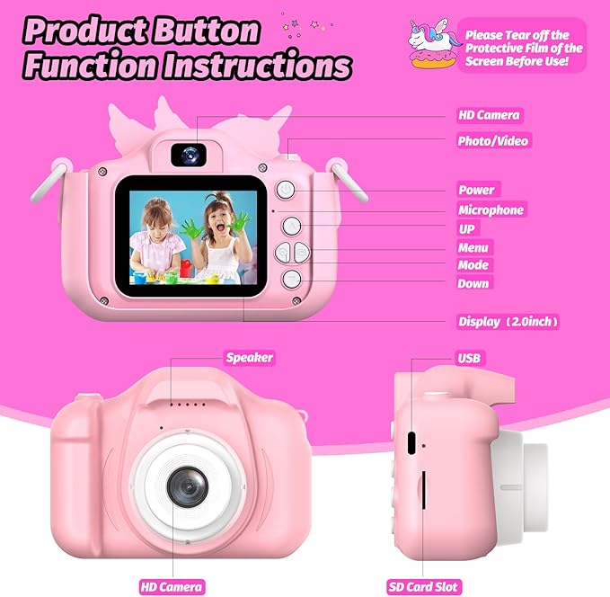 Upgrade Kids Camera for Boys Girls, Toddler Digital Selfie Camera with Cute Protective Cover and 32G SD Card, Christmas Birthday Gifts Toys for 3 4 5 6 7 8 9 10 11 12 Years Old Little Girls and Boys