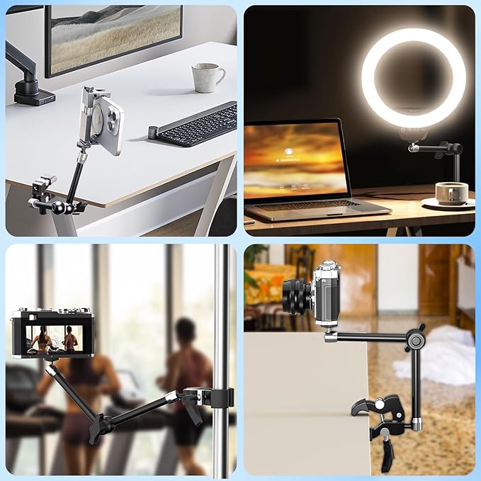 UYODM 2 Pack Articulating Magic Arm Clamp Mount with Super Clamp, 11" Magic Arm Camera Mount with 1/4" Thread, Articulating Arm Friction Camera Mount for Webcam, LED, DSLR, Flash, Security Cameras