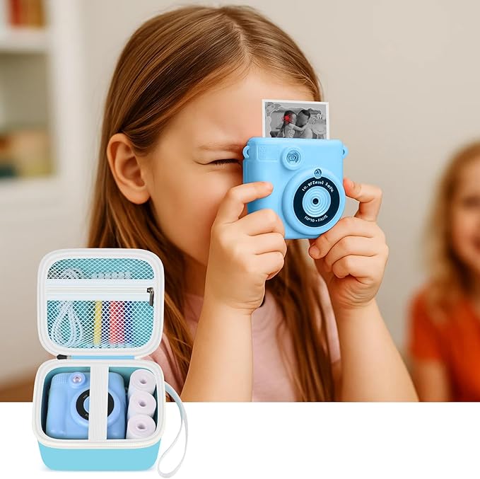 Kids Instant Print Camera Case with 3 Rolls Prints Paper Compatible with ESOXOFFORE for Dylanto for DUDUDRAGON for GKTZ for ETIKEZ for Dafotil for Careenoah Toddler Digital Cameras (Blue with Paper)