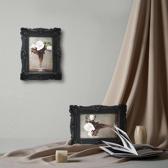 CISOO 4x6 Vintage Picture Frame Antique Ornate Black Photo Frame, for Table Top and Wall Display, Decorative Floral Design Retro Home Decor, Photo Gallery Art
