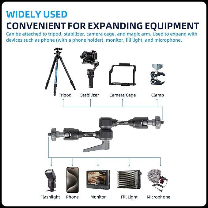 Fotopro 7 Inch Magic Arm Both 1/4 Inch Thread Screw Adjustable Articulating Magic Arm for Tripod LED Light Monitor Microphone Super Clamp
