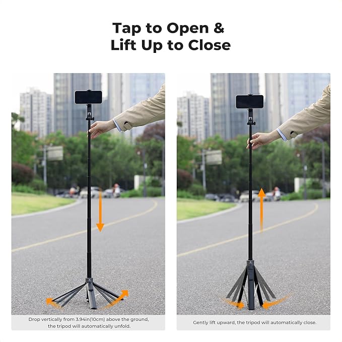 K&F CONCEPT Popod 72" Phone Tripod, 3-in-1 Clip & Magnetic Selfie Stick with Remote, Automatic Phone Tripod Stand, Compatible with iPhone 17-12 Series Android Phones 1/4" Screw Accessories