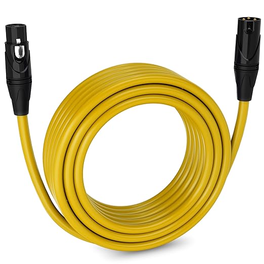 LyxPro 50 Feet XLR Microphone Cable Balanced Male to Female 3 Pin Mic Cord for Powered Speakers Audio Interface Professional Pro Audio Performance and Recording Devices - Yellow