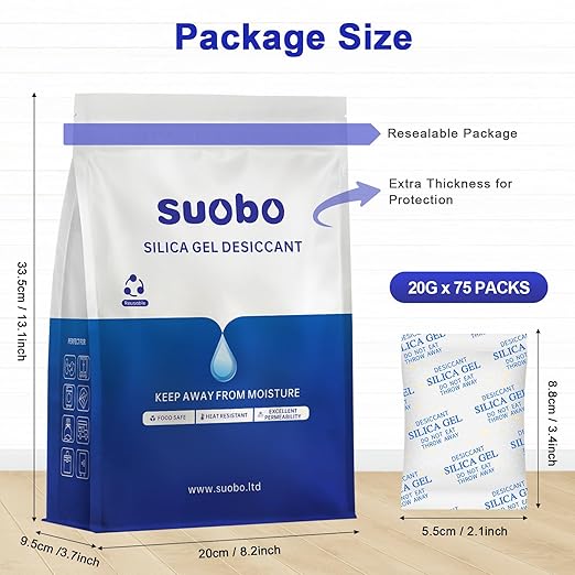 Desiccant Packs for Storage, 75 Packs 20 Gram Silica Gel Packets for Moisture Control, Food Grade Moisture Absorbers with Color Indicating, Desiccant Packs for Foods, Electronics, Jewelry, Safe