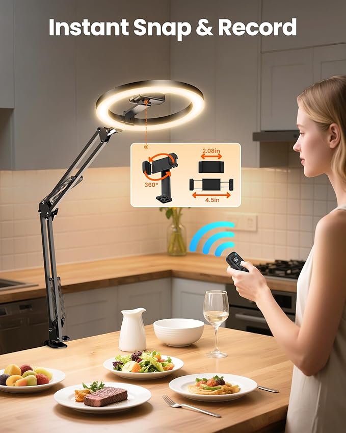 Ring Light Overhead Camera Phone Mount for Desk, Evershop 10” Selfie Light with Stand Tripod for iPhone, Light with Phone Holder for Video Recording,Zoom Meeting,Live Streaming Tiktok,YouTube (2 Pack)