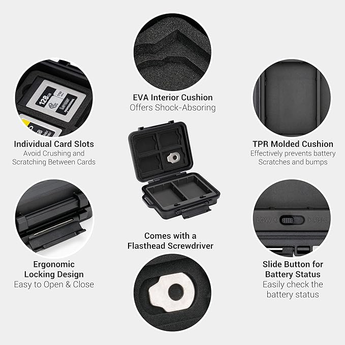 JJC Portable Camera Battery Memory Card Storage Case for 3 SD Card,4 CFexpress Type-B/XQD Cards,2 Camera Batteries,Compact Cameras Battery Holder Box for Nikon EN-EL15 EN-EL14