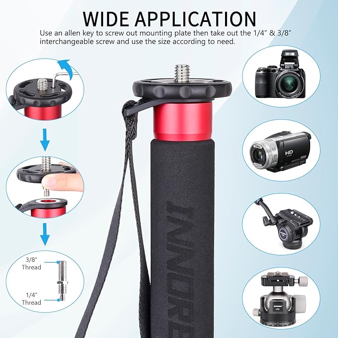 Camera Monopod INNOREL VM80C Carbon Fiber Portable Compact Lightweight Travel Monopod with Fast Flip Lock for Canon Nikon DSLR Camera Video Camcorder DV Photography Load 33lbs/15kg Height 66.9in/170cm