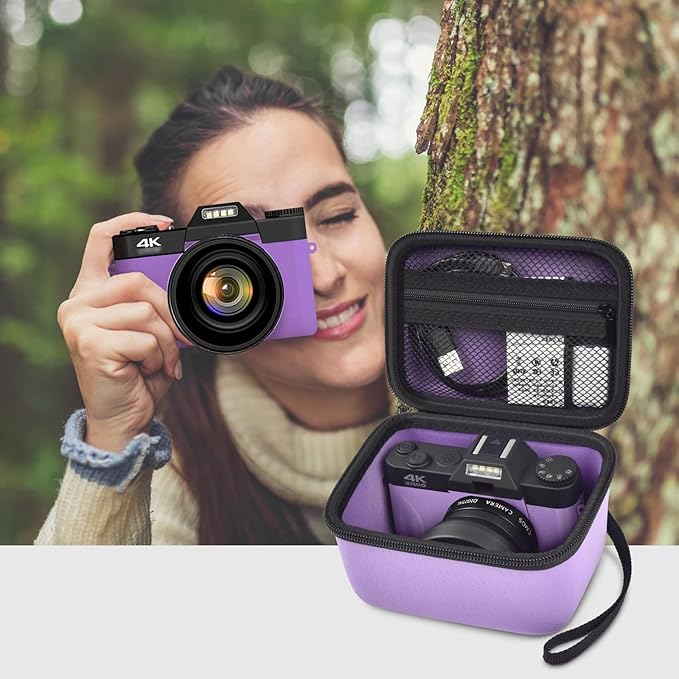 Vlogging Camera Case Compatible with for Duluvulu/for VJIANGER/for JGIPL/for TEBNGIHNM 4K Digital Cameras for Youtube. Vlog Camera Carrying Storage for Lens, Cable and Other Accessories - Purple