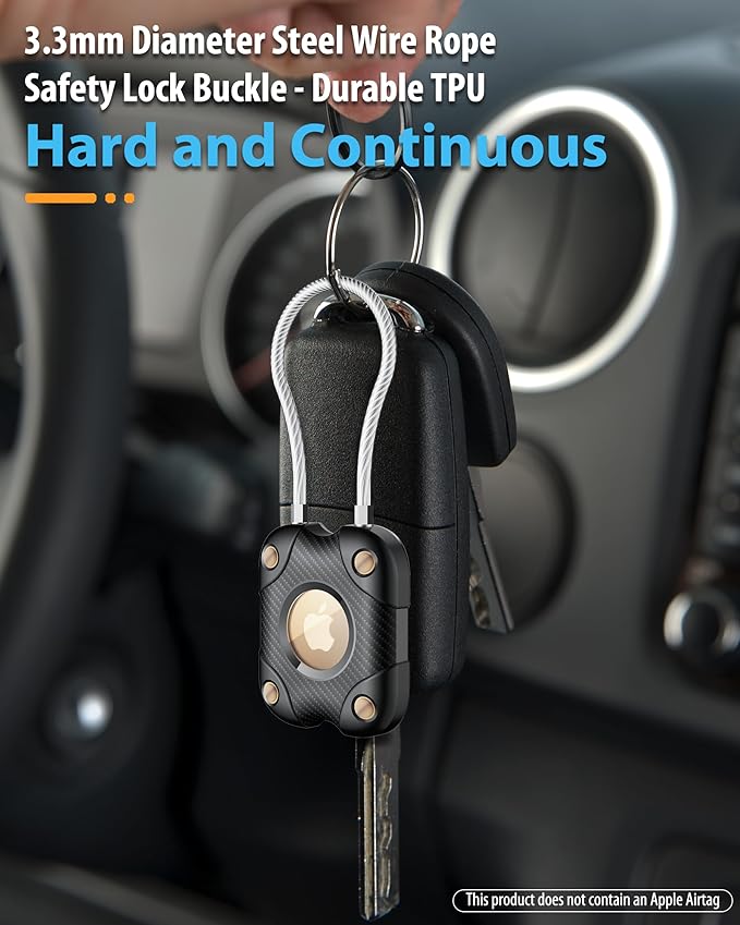 2 Pack Airtag Holder with Wire Cable, Secure Lock Airtag Keychain,IPX7 Waterproof,360°Hard Protective Air Tag Case Holder for Apple Air tag for Key Chain,Key Ring,Car,Luggage
