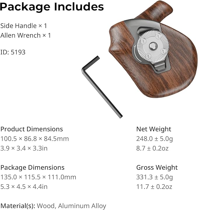 SmallRig Rotating Right-Side Wooden Handle for ARRI Rosette, Load Capacity to 15kg / 33lbs, Flexible Position Adjustment, Ergonomic Design & Anti-Slip Design