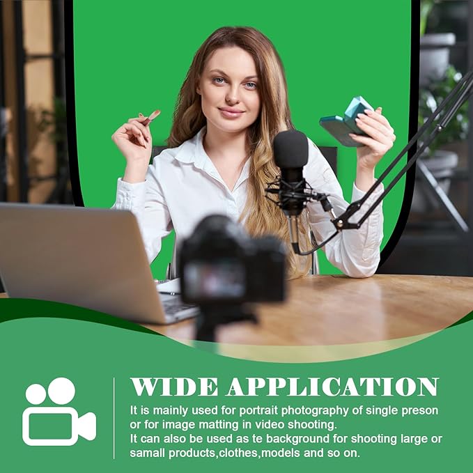 Green Screen Backdrop, 58in Portable Green Screen Chair with Stand Double Sided Foldable Green Background, Chroma Key, for Photography Streaming Gaming Photo Zoom Video Chats and Meeting