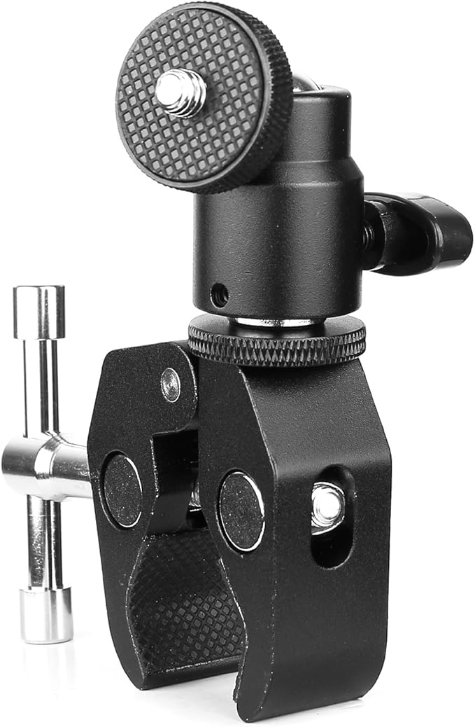 ChromLives Camera Clamp Mount Ball Head Clamp Super Clamp and Mini Ball Head Hot Shoe Mount Adapter with 1/4"-20 Tripod Screw Compatible with LCD/DV Monitor, LED Lights, Flash Microphone and More