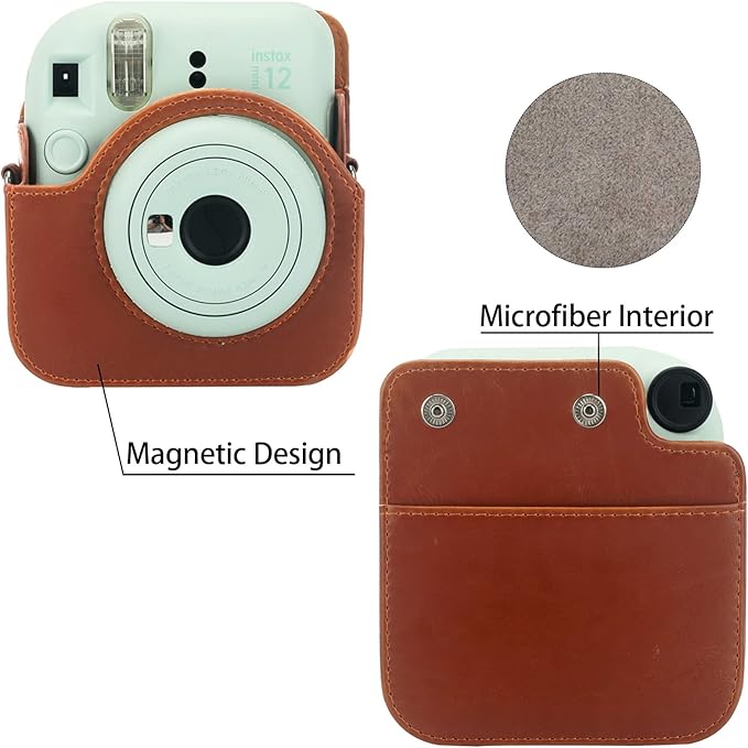 Frankmate Protective Case Compatible with Mini 12 Instant Film Camera with Accessory Pocket and Adjustable Strap (Brown)