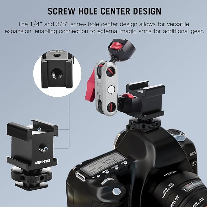 Mechrig Triple Cold Shoe Mount Cold Shoe Adapter, Aluminum Camera Hot Shoe Extension Bracket with 3 Port Cold Shoe Mounts for Camera Cage Flash LED Light Monitor Microphone (62028)