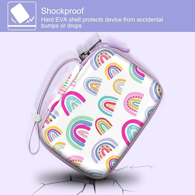 FINTIE Kids Camera Case Compatible with Goopow/Seckton/Dylanto/Mgaolo/Masterbee/CIMELR/Desuccus Kids Digital Camera Toys, Children Carrying Bag, Birthday Festival Gift, Dreamy Rainbow