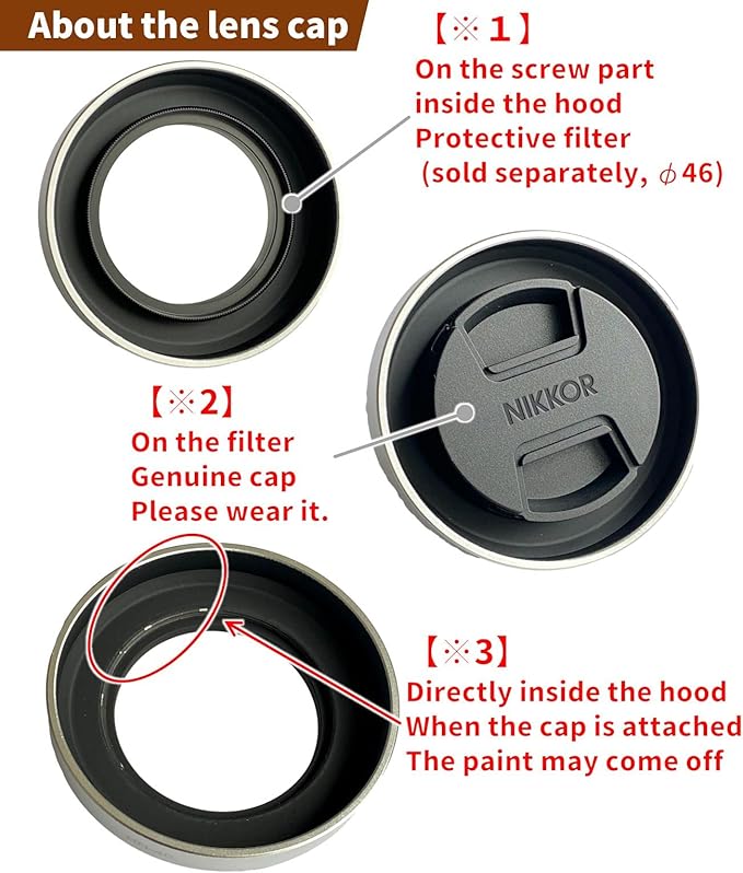 F-Foto Silver Color Metal Lens Hood HN-40SU for Nikon NIKKOR Z DX 16-50mm F3.5-6.3 VR on Z30 Z fc ZFC Z50, Replace Nikon HN-40 Lens Hood, Compatible w 46mm Filter and 46mm Cap, HN-40SU