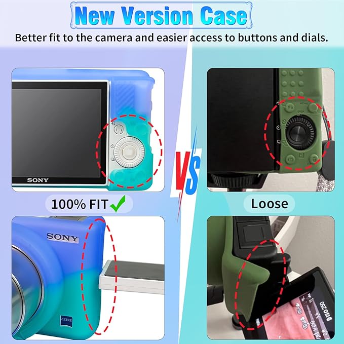 Easy Hood Camera Case for Sony ZV-1, Soft Silicone Cover Camera Sleeve Body Skin Protective Case with Removable Lens Cap for Sony ZV1 Digital Camera, Blue Green