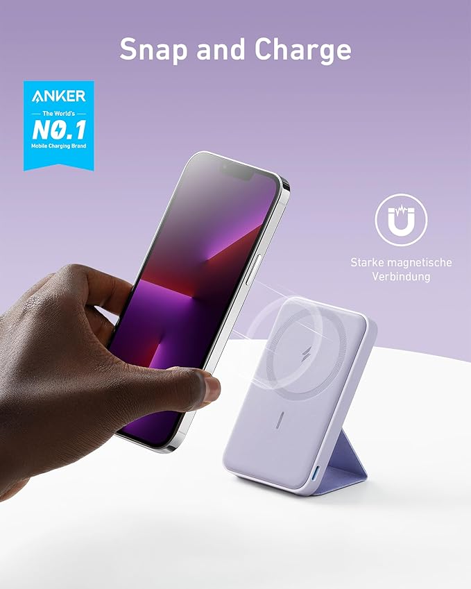 Anker 622 Magnetic Battery (MagGo), 5,000mAh Foldable Magnetic Wireless Portable Charger with Stand and USB-C Port (On The Side), Magsafe-Compatible for iPhone 16/15/14/13 Series