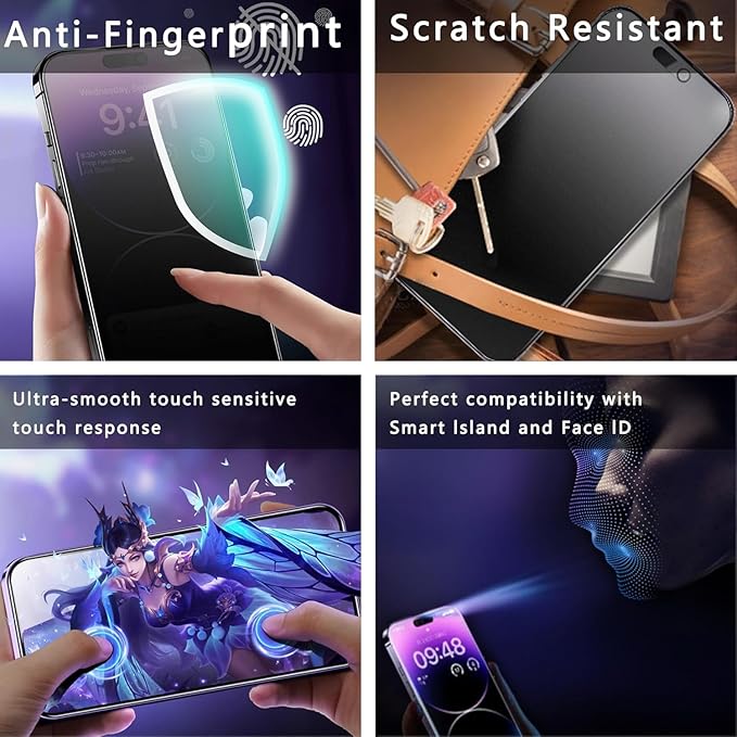 CHRYSHA 2 Pack Matte Privacy Screen Protector for iPhone 16 Pro Max, 9H Tempered Glass, Full Coverage, Anti-Fingerprint, Auto Dust-Elimination, No Bubble, Easy Installation