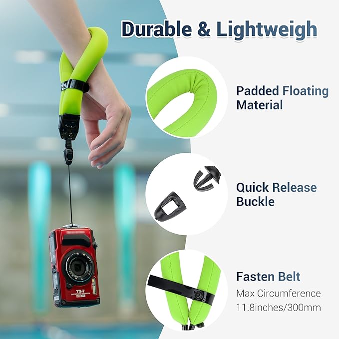JJC Waterproof Camera Floating Wrist Strap for Olympus Tough TG-7 TG-6 TG-5 Kodak Pixpro WPZ2 Pentax WG-90 Fujifilm FinePix XP140 XP130 Nikon Coolpix W300 W150 Gopro Hero 13 12 11-Green