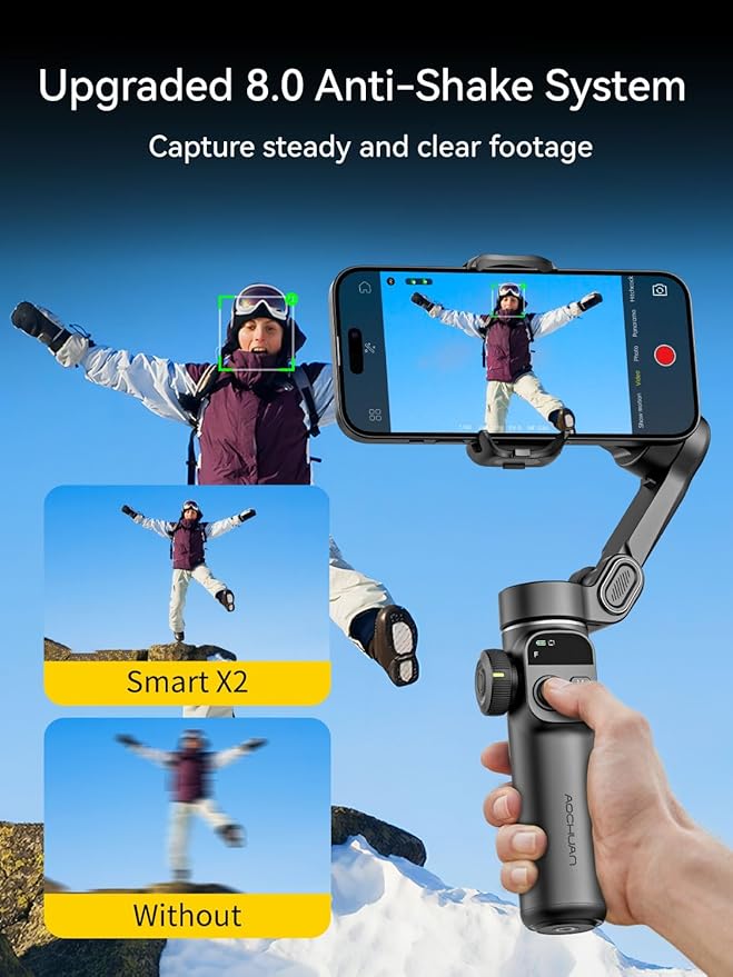 AOCHUAN Gimbal Stabilizer for iPhone, 3-Axis Phone Gimbal Built in 7.8' Extension Rod, Portable Gimbal Stabilizer w/OLED Display for iPhone/Android, Perfect for TikTok YouTube Vlogging-Smart X2 Black