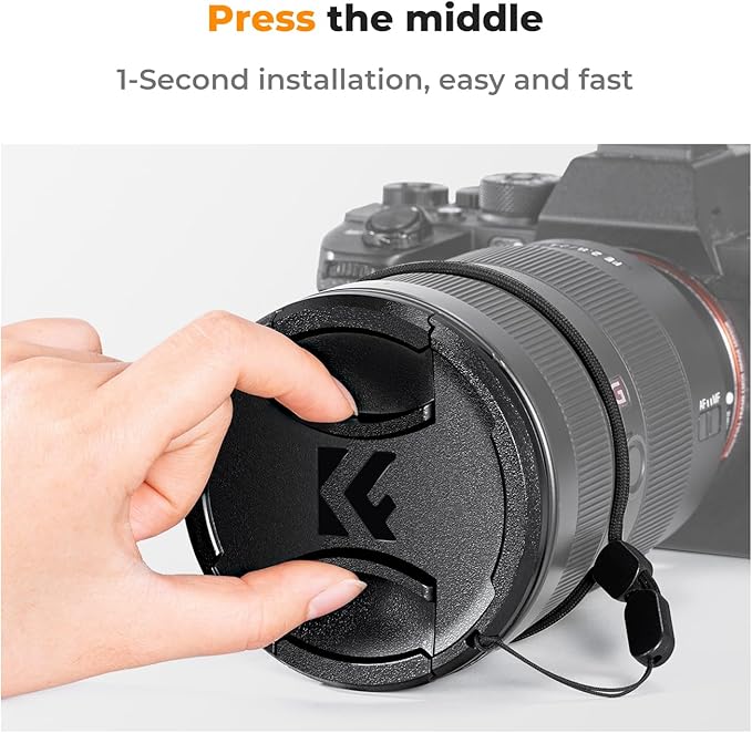 K&F CONCEPT 58mm Lens Cap Cover, 4-in-1 Center Pinch Lens Cover Black Anti-Loss Keeper Leash Microfiber Cleaning Cloth Kits Compatible with Nikon, Canon, Sony, Fujifilm Camera Lenses