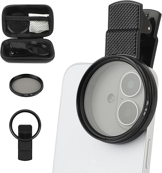 52mm Clip-On CPL Phone Camera Lens Filter, Polarizer Circular Filter, Ultra Slim Multi- Coated CPL Filter Compatible with iPhone 17/16/15/14/13 Samsung