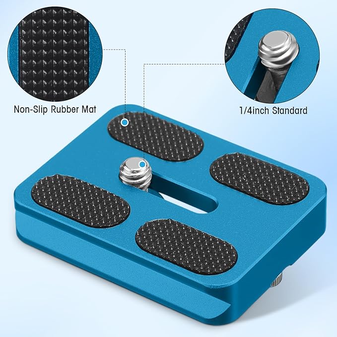Frienda 2 Pieces Metal Quick Release Plate with 1/4''-20 Camera Screw Tripod Mount Plate Fits Standard for DSLR Camera Tripod Ball Head(Blue,Pu50)