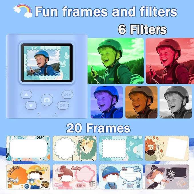 Kids Camera Instant Print for 3-12 Year Olds, HD Digital Instant Print Camera for Boys & Girls, Ideal Christmas Birthday Gift with 32GB SD Card, Easy to Use