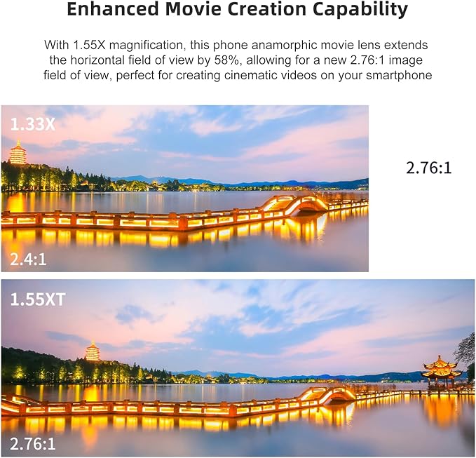 Andoer Anamorphotic Film Lens for Smartphone 1.55X Deformation Lens with Universal Clip and Carrying Case