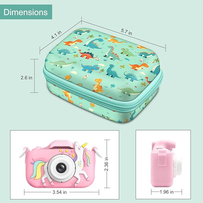 FINTIE Kids Camera Case Compatible with Goopow/Seckton/Dylanto/Mgaolo/Masterbee/CIMELR/Desuccus Kids Digital Camera Toys, Children Carrying Bag, Birthday Festival Gift, Dinosaur